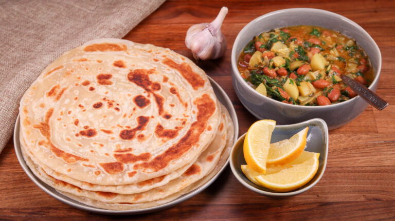 portion-african-chapati-bean-stew-garlic-lemons